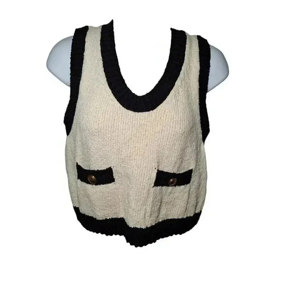 ZARA Cream & Black CONTRAST TRIM CROPPED KNITTED VEST - Picture 4 of 12